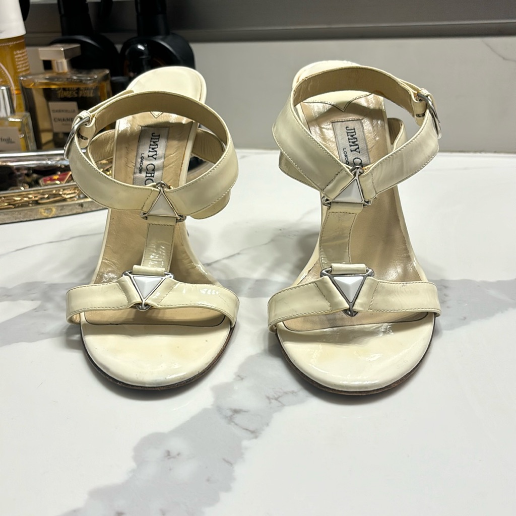 Vintage Jimmy Choo Patent Leather Cream Stiletto Heels Size Eu 41